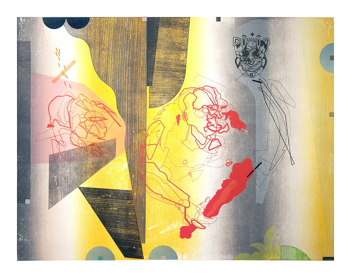Evan McLaughlin, Lets Eat!, Monoprint (Silkscreen + Relief), 21” x 27”, 2015