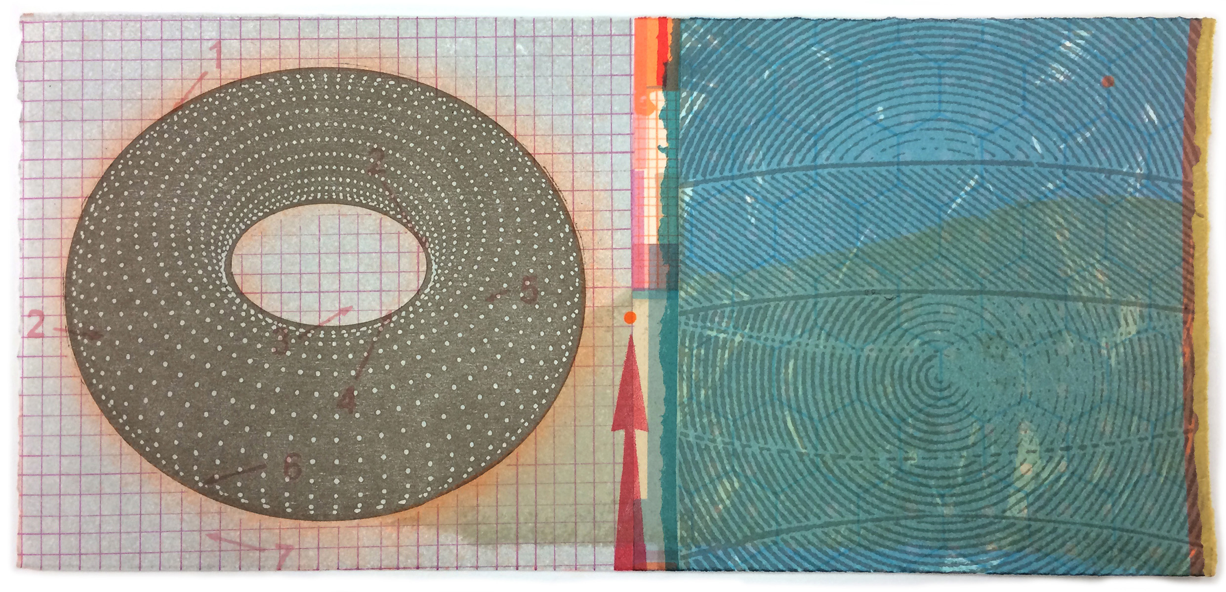 Carrie Ann Plank, Strata Series #18 , Screenprint, letterpress, Pochoir, 7” x 15”, 2015