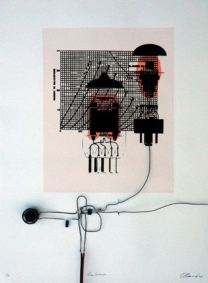 Tube Screamer , Mixed media (screenprint with conductive ink, electronics), 2014