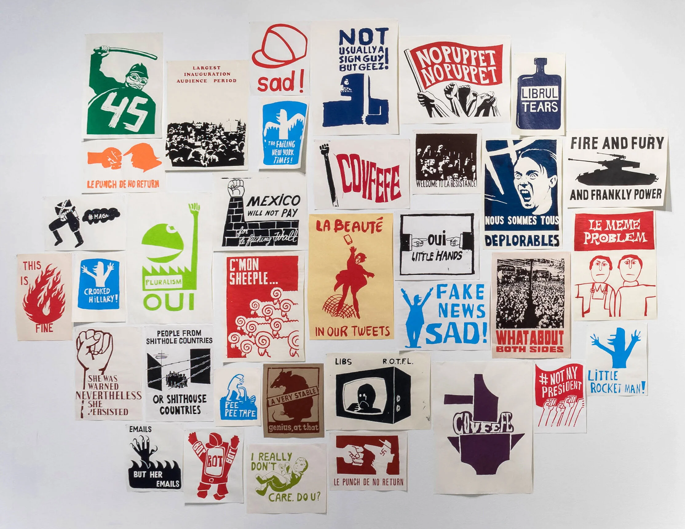 Meme Problem/Le Même Problème, gallery view Year: 2018 Medium: screenprint installation Size: approx. 12 ' H x 11' W
