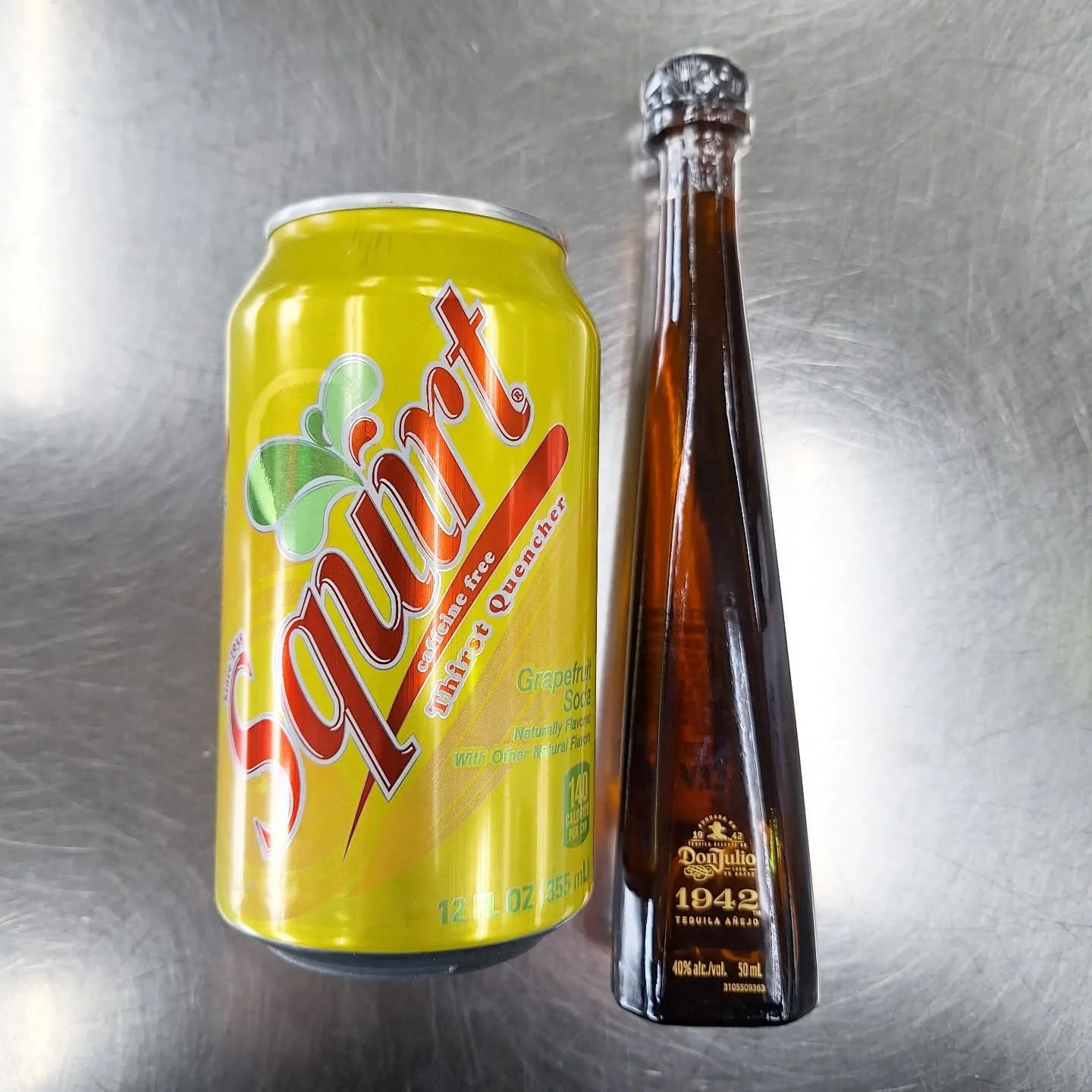 We wanted to share another #cocktail recipe this week,but we know this season can be stressful as heck. Here's the easiest, tastiest #Paloma you'll ever have: one can of @squirtsoda, one 50ml shooter of @donjuliotequila 1942. Enjoy. #ontherocksliquor