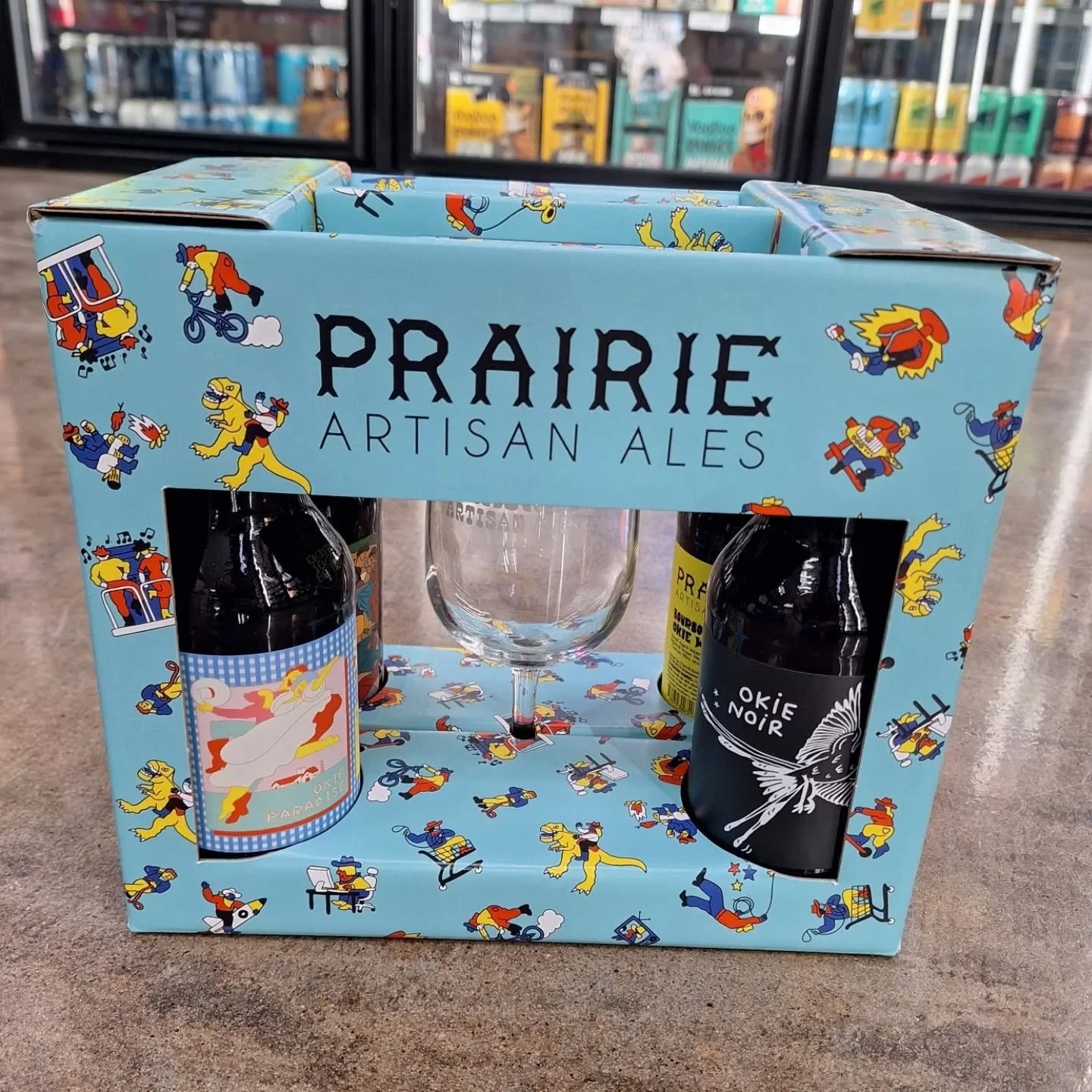 These Okie gift sets from @prairieales feature 4 different barrel-aged #stout beers, along with a glass in which to enjoy them. Perfect for sharing with friends or enjoying under a blanket. #ontherocksliquor #lawrenceks