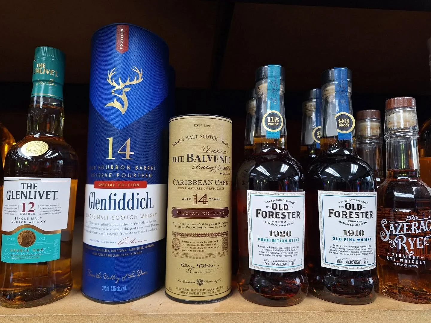 If you've wanted to try some different #whiskey varieties, but don't feel like grabbing an entire fifth, we've been adding pints of some fun things, like these offerings from @theglenlivet_us, @glenfiddichwhisky, @thebalvenie, @oldforester, &amp; @sa