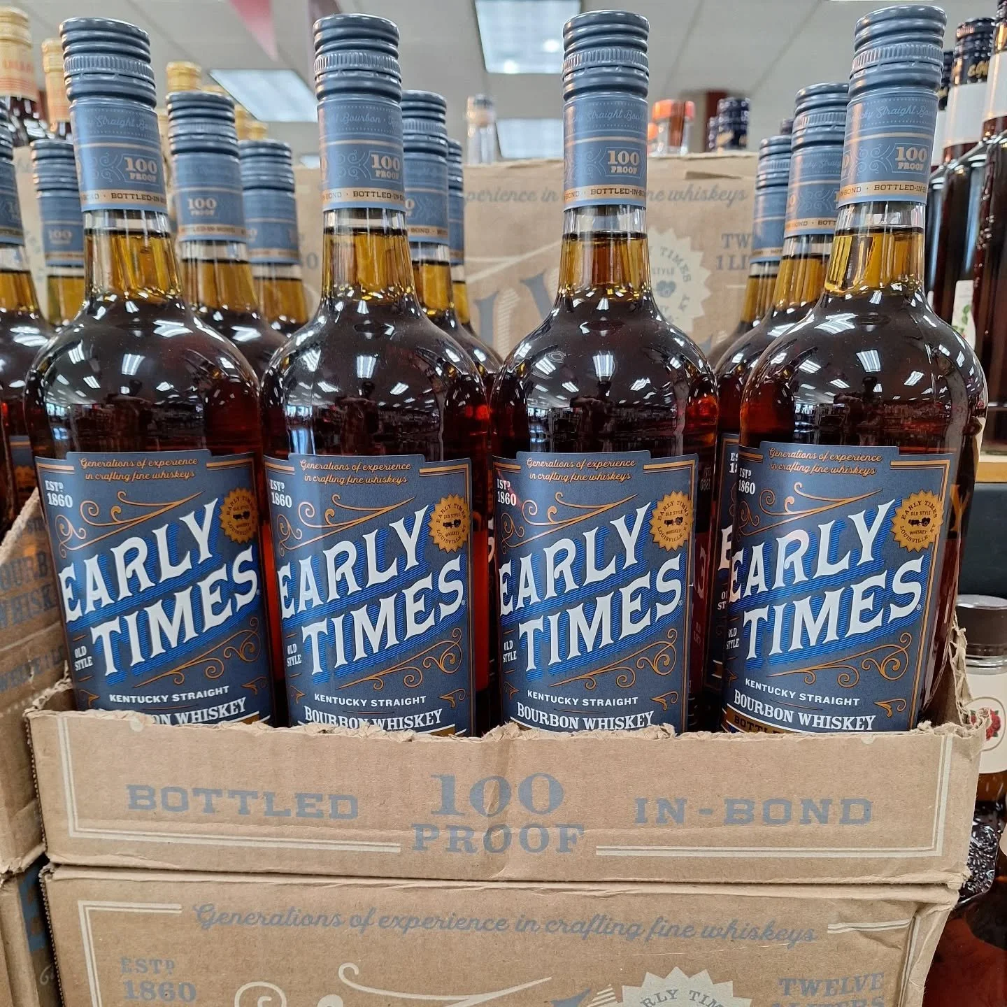 We have liter bottles of #EarlyTimes @bottledinbondbourbon on sale right now! Save $5 while they last. #ontherocksliquor #lawrenceks #whiskey