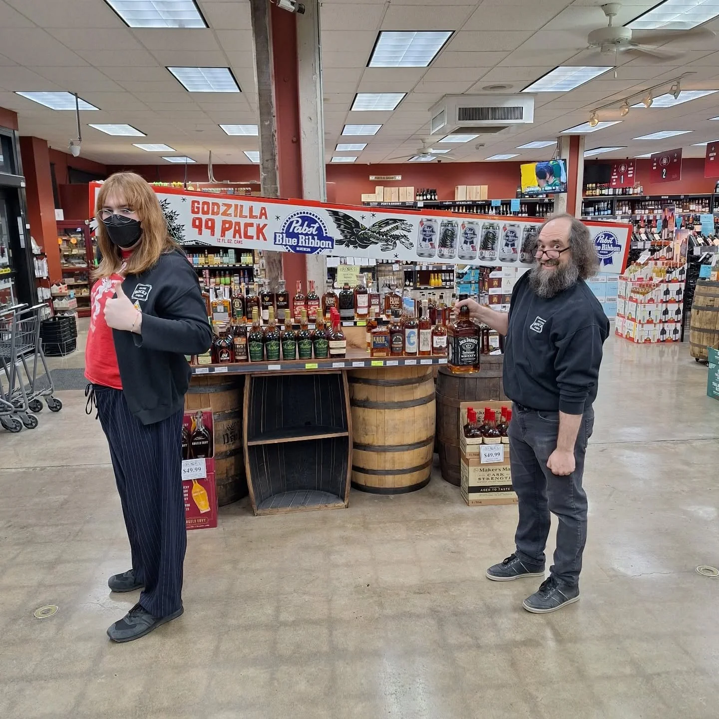 Go big or go home. #bigbeer #pabstblueribbon #ontherocksliquor #lawrenceks #godzilla