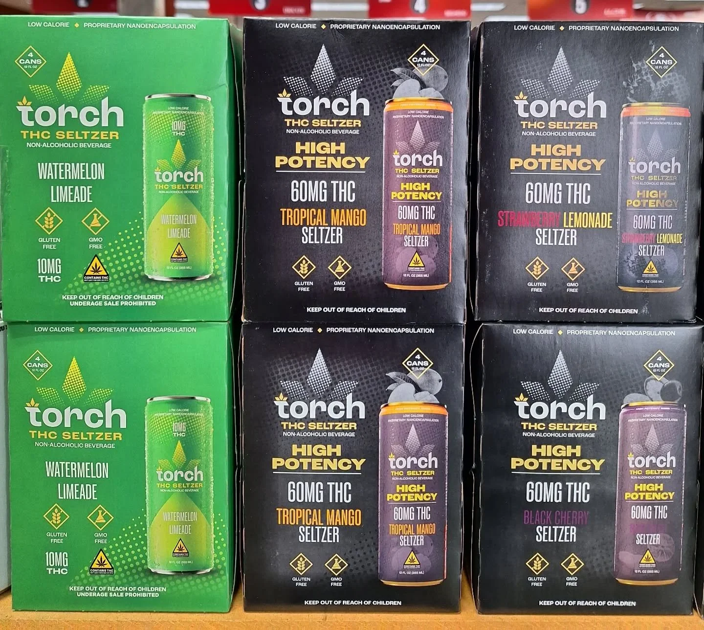 Three new flavors of @torchbeverages: watermelon limeade, tropical mango, &amp; strawberry lemonade. We have them as singles, too, if you're looking to do a taste test. #thc #ontherocksliquor ##lawrenceks