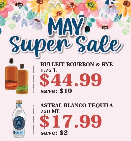 May specials! @bulleitwhiskey 1.75s, @astraltequila blanco, @ketelone vodka 1.75s, @drinkhighwest bourbon 750ml, &amp; 24-pack cans of @modelousa especial. Get some deals for stop day or graduation weekends. #rockchalk #ontherocksliquor #lawrenceks