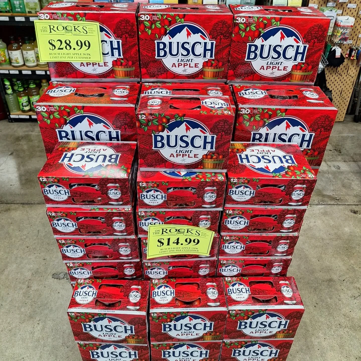 Just in time for the last week of classes, @buschbeer #bapple returns! Limit one 12-pack or 30-rack per customer, while supplies last. #ontherocksliquor #lawrenceks #buschapple