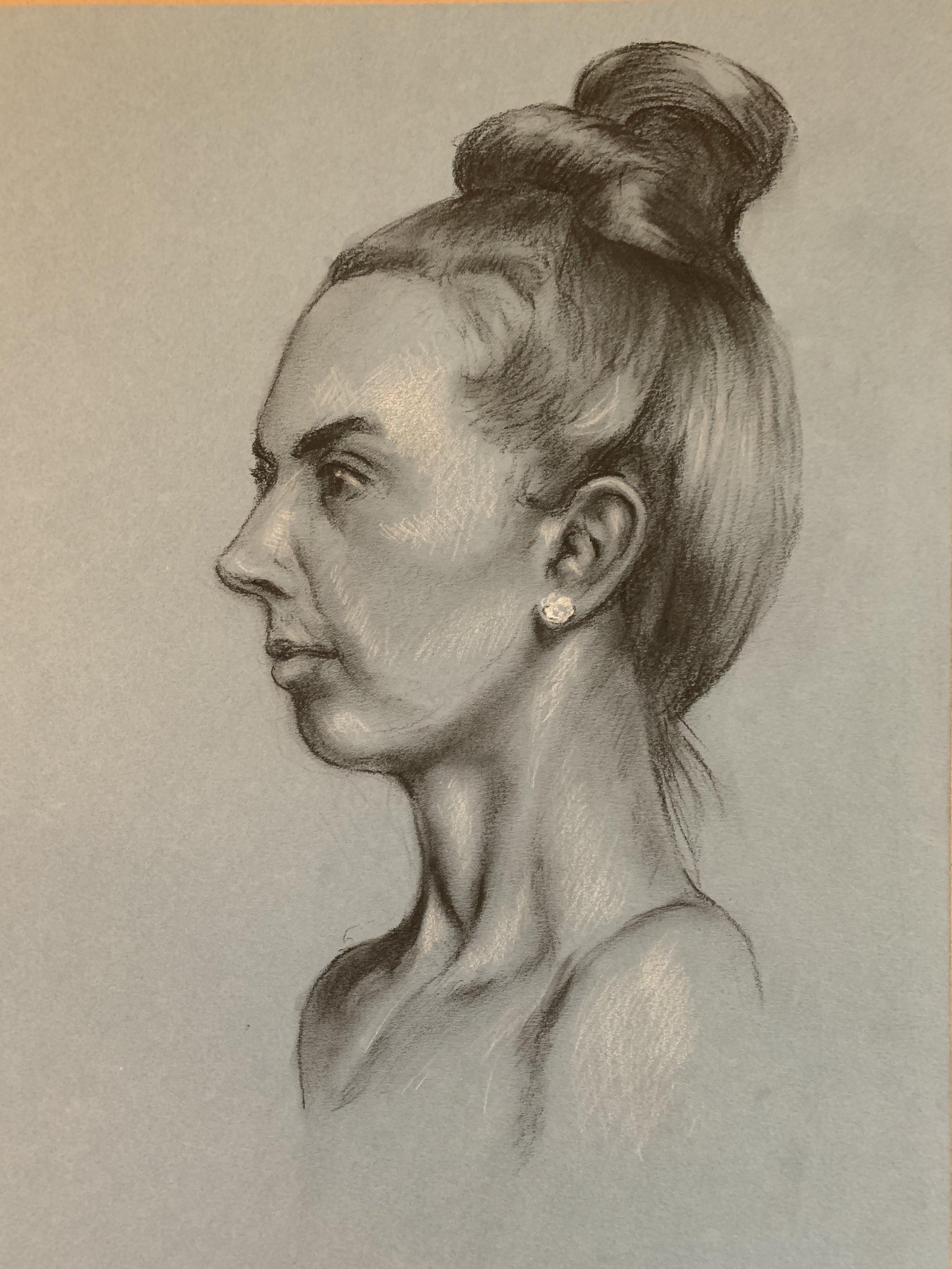 PORTRAIT OF SARA, charcoal on paper, 2023, 12" x 16"