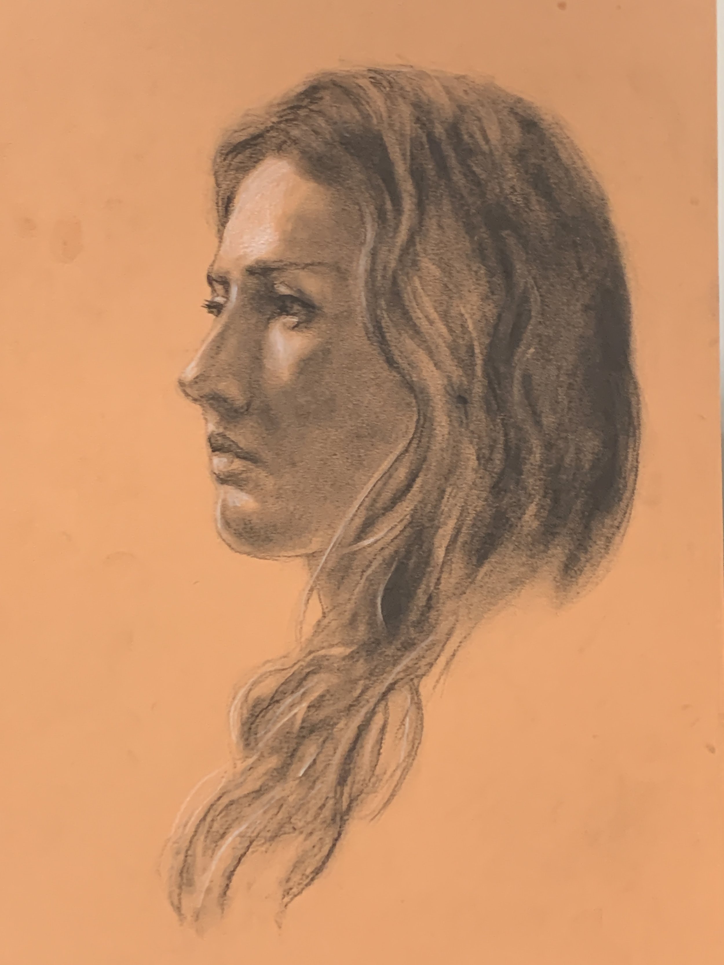 PORTRAIT OF DANI, charcoal on paper, 2023, 19" x 26"