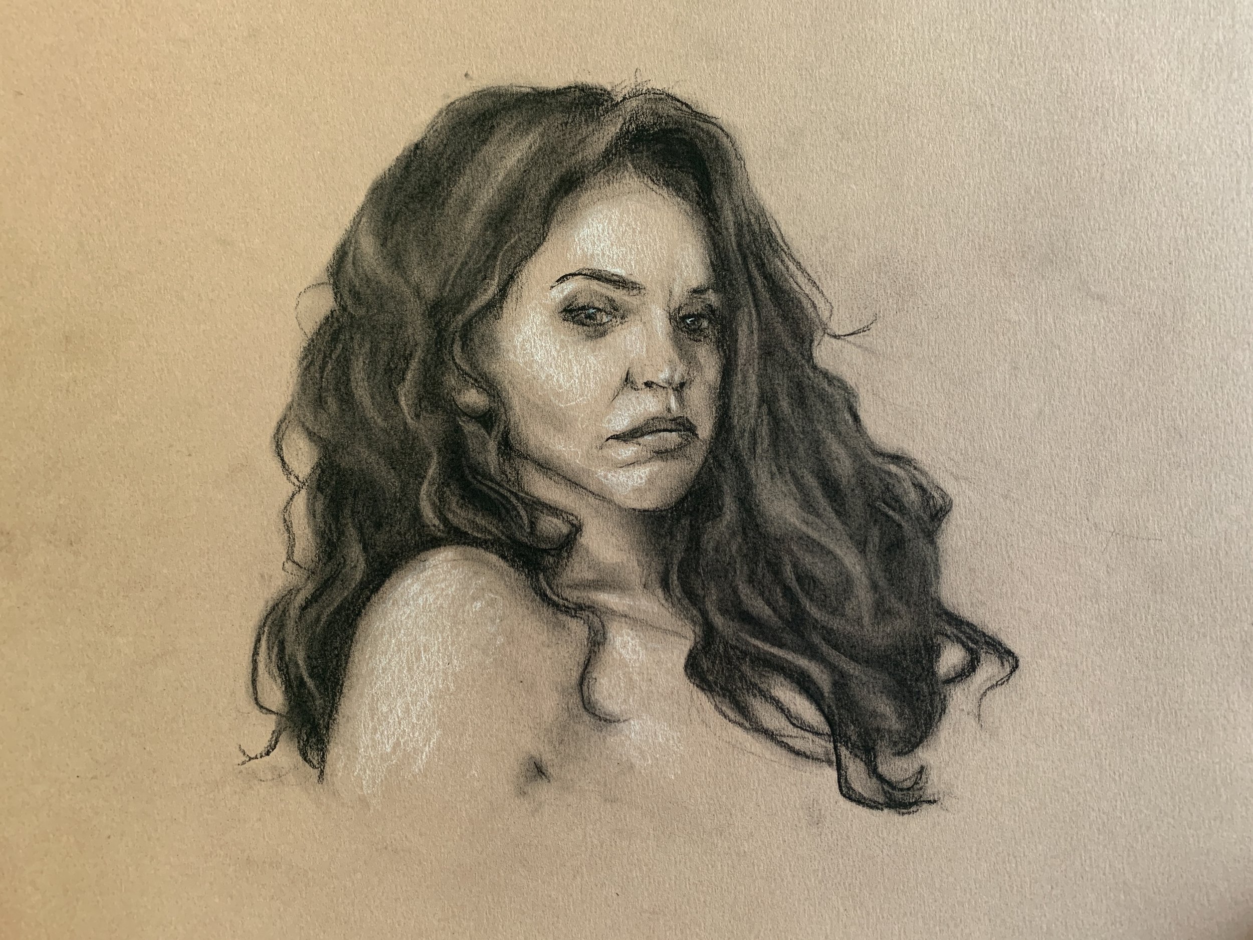 PORTRAIT OF TINA, charcoal on paper, 2023, 12" x 16