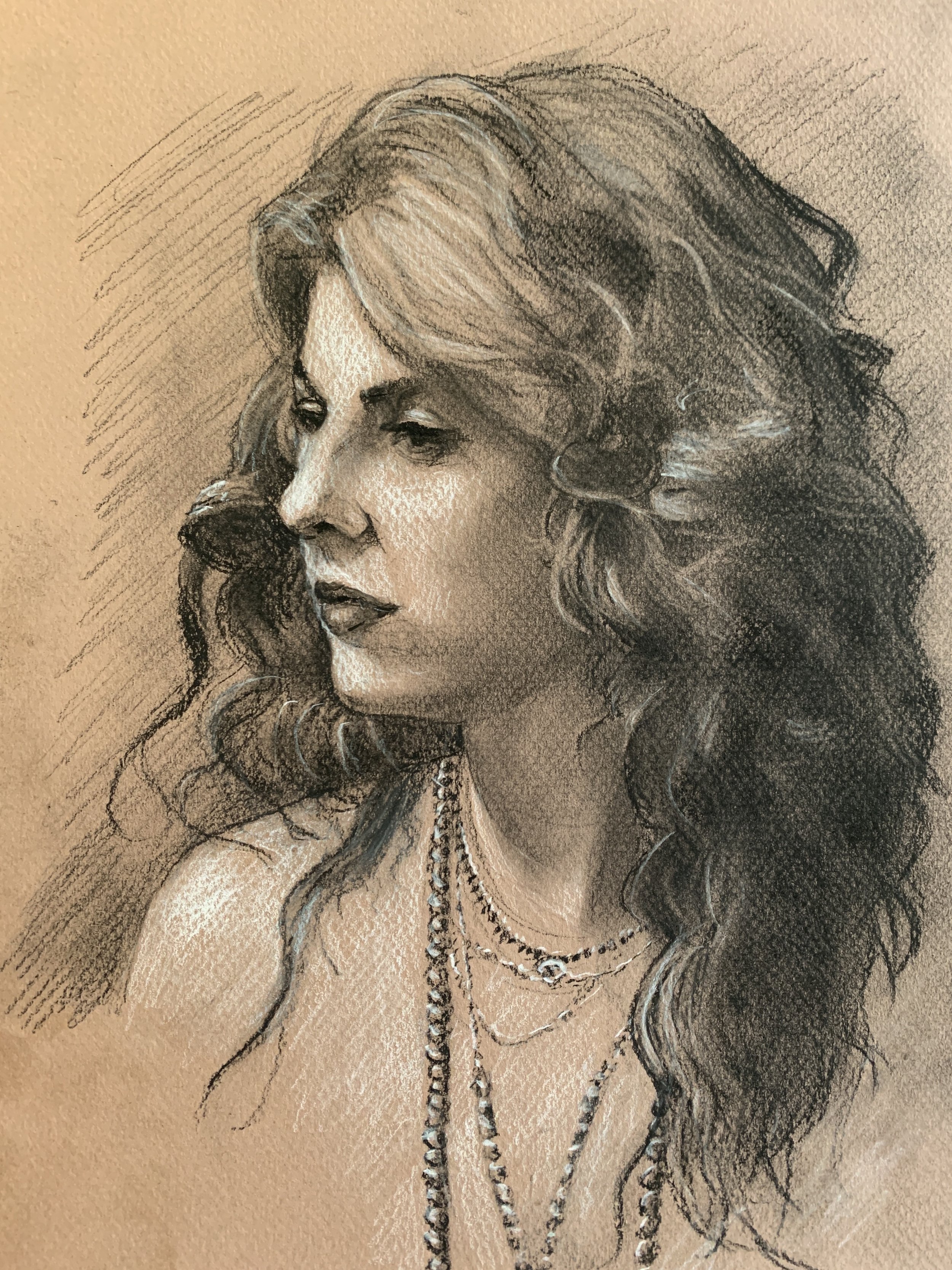PORTRAIT OF SHADIA, charcoal and pastel on paper, 2023, 9" x 12"
