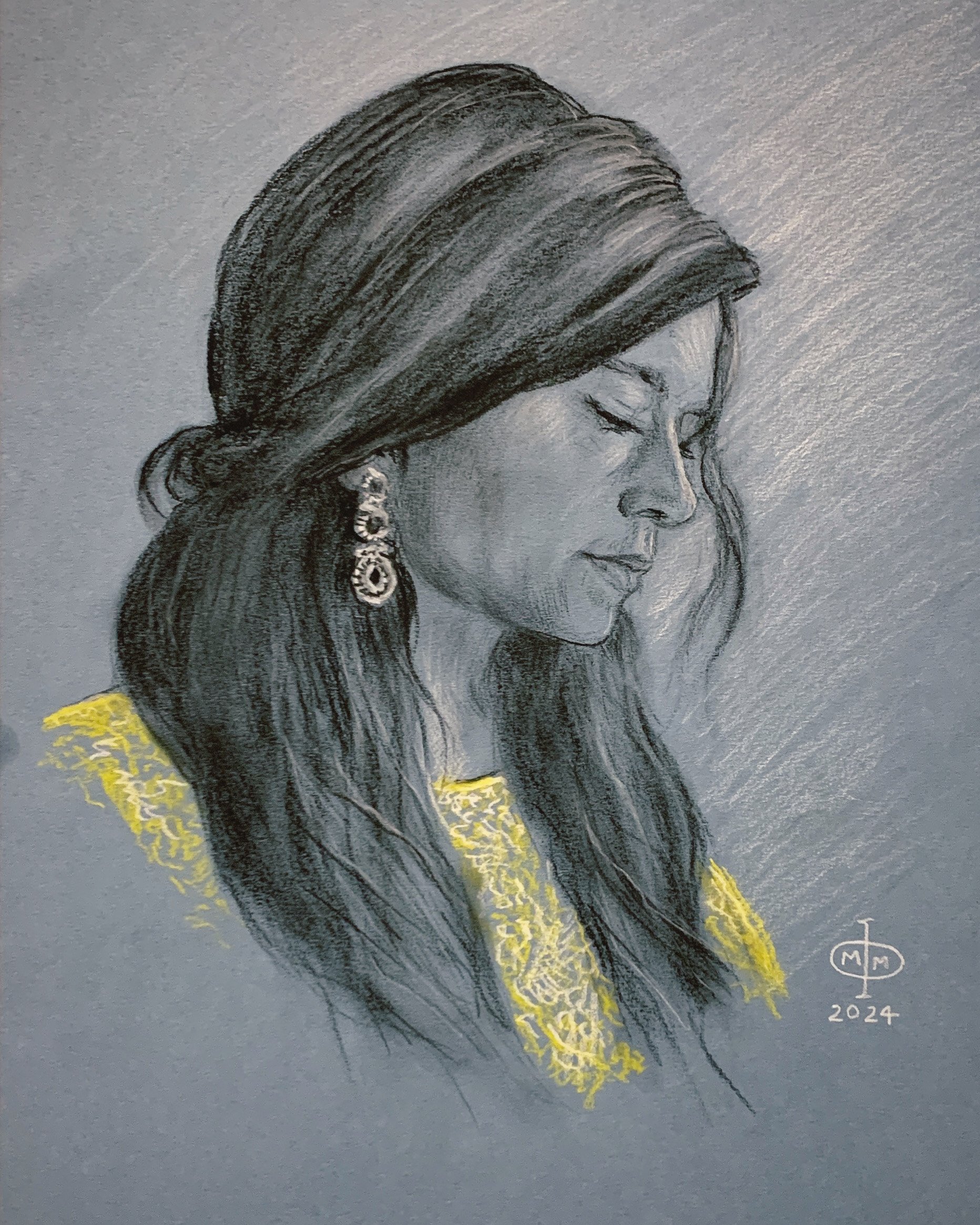 EYRA IN YELLOW, Charcoal and Pastel on Paper, 2024
