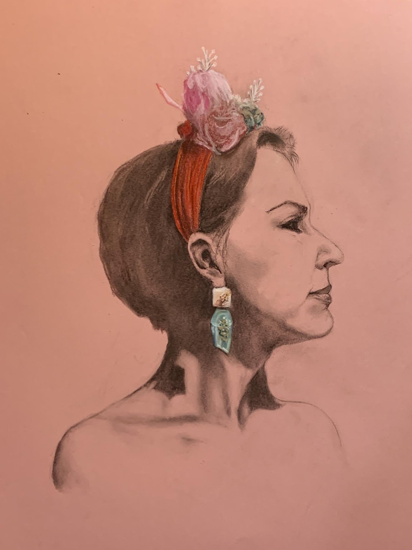ADORNMENT/PORTRAIT OF RAMIE, Charcoal and Pastel on Paper, 2022