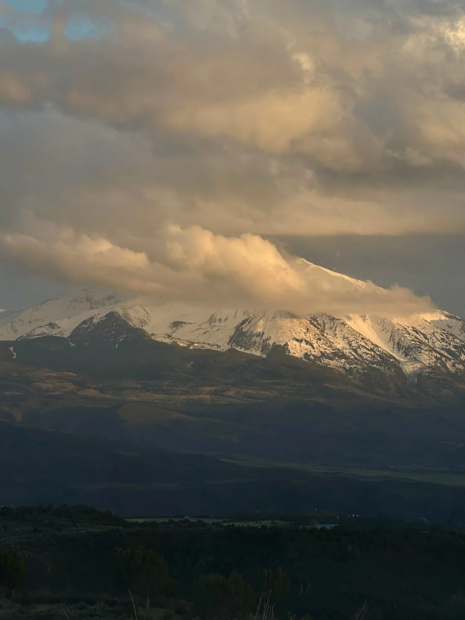 Mountain above the valley at dusk