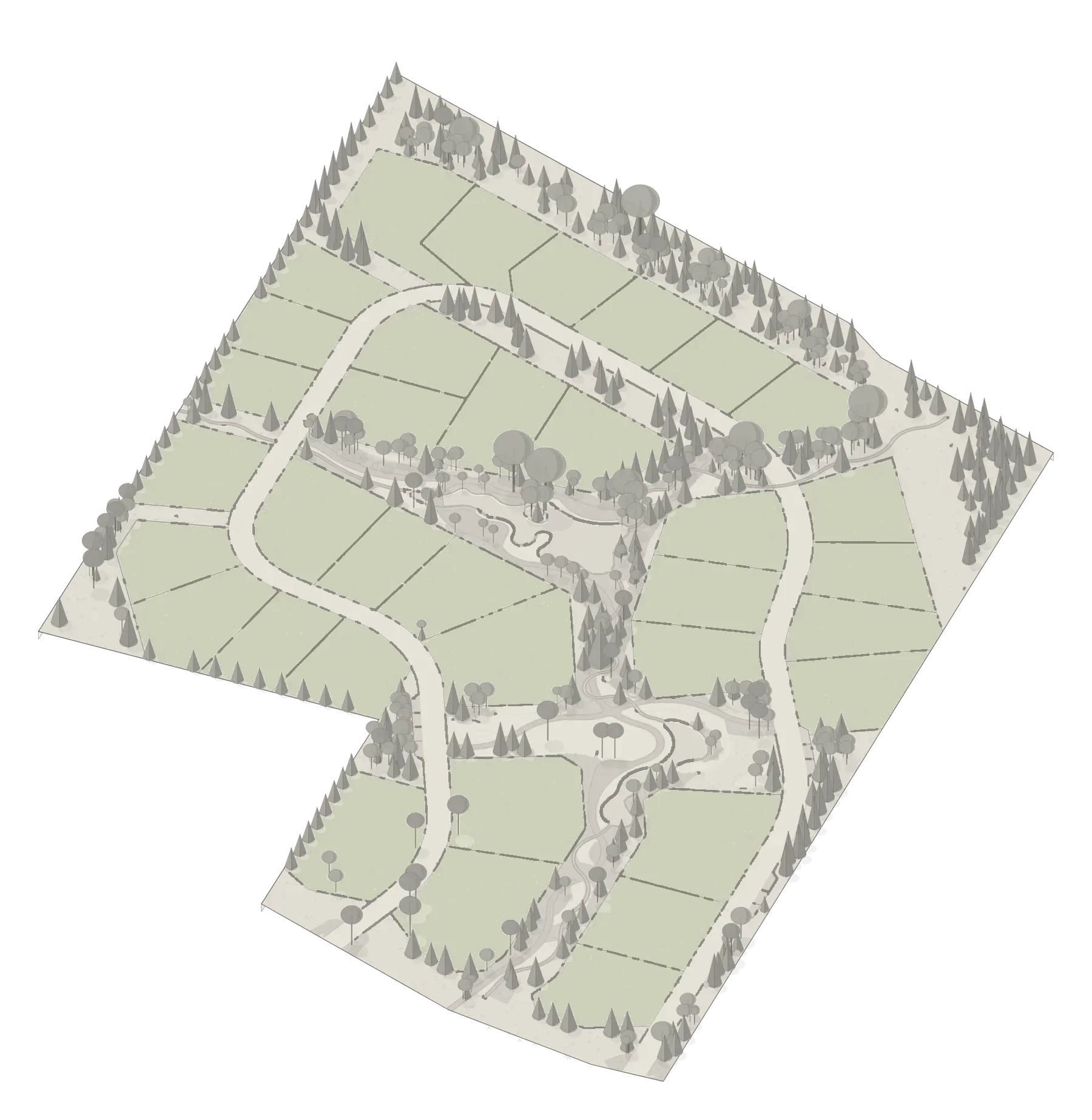 Site plan with the 35 lots highlighted