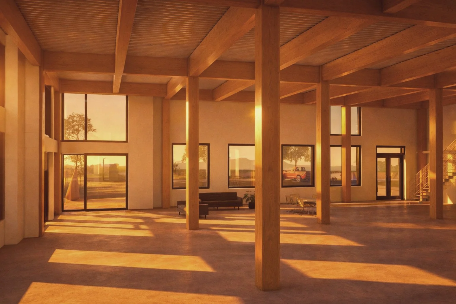 Mass timber post-and-beam commercial interior