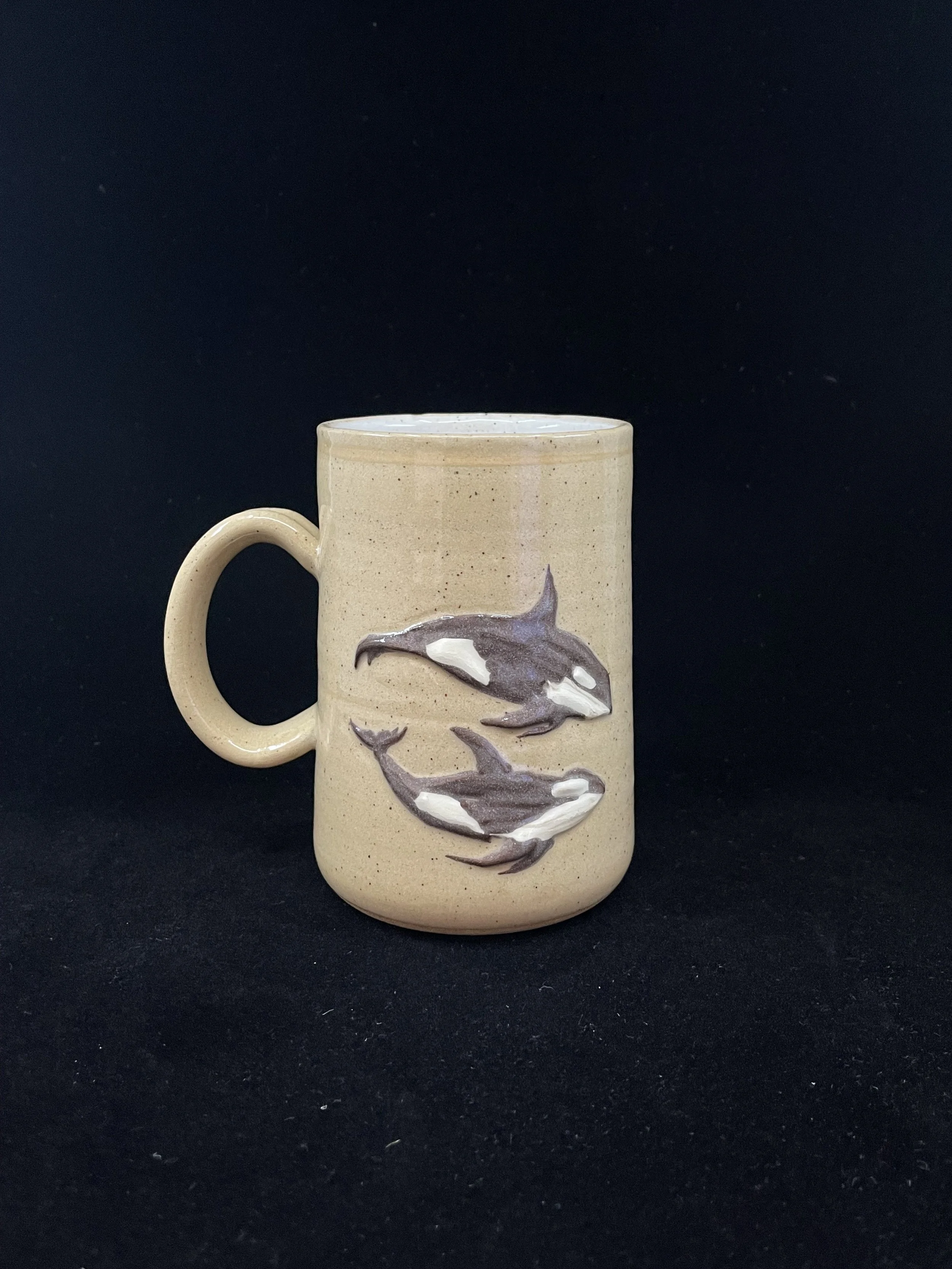Large Speckled Playing Orcas Mug