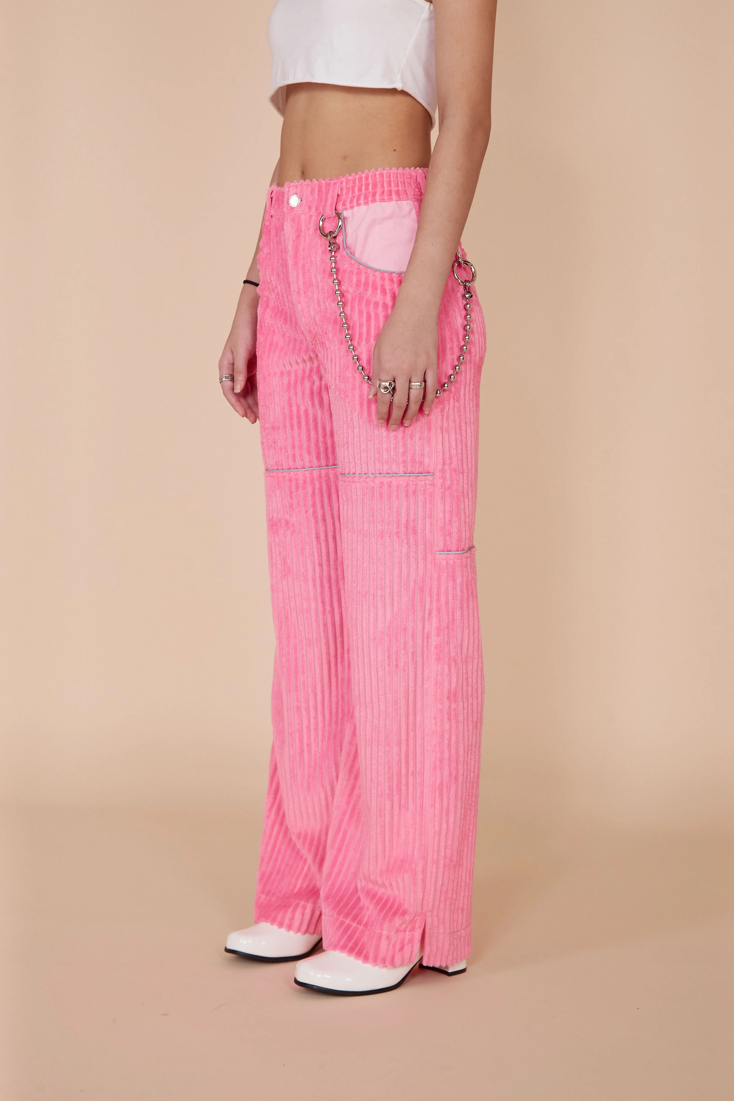 High Waisted Pink Corduroy Pants Corduroy Pants — SOMEWHERE NOWHERE - Main Image