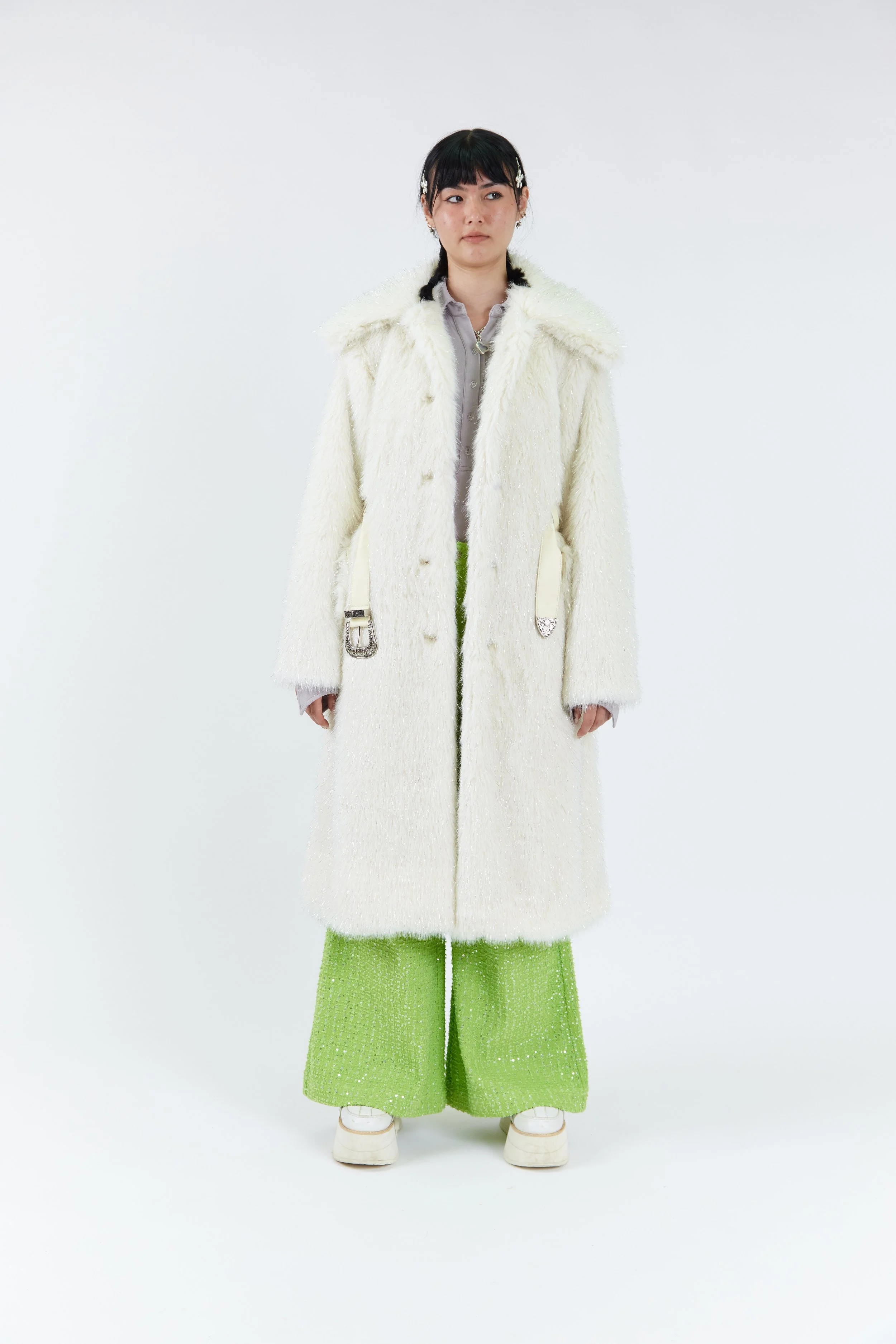 Gyro White Faux Fur Sparkle Coat — SOMEWHERE NOWHERE