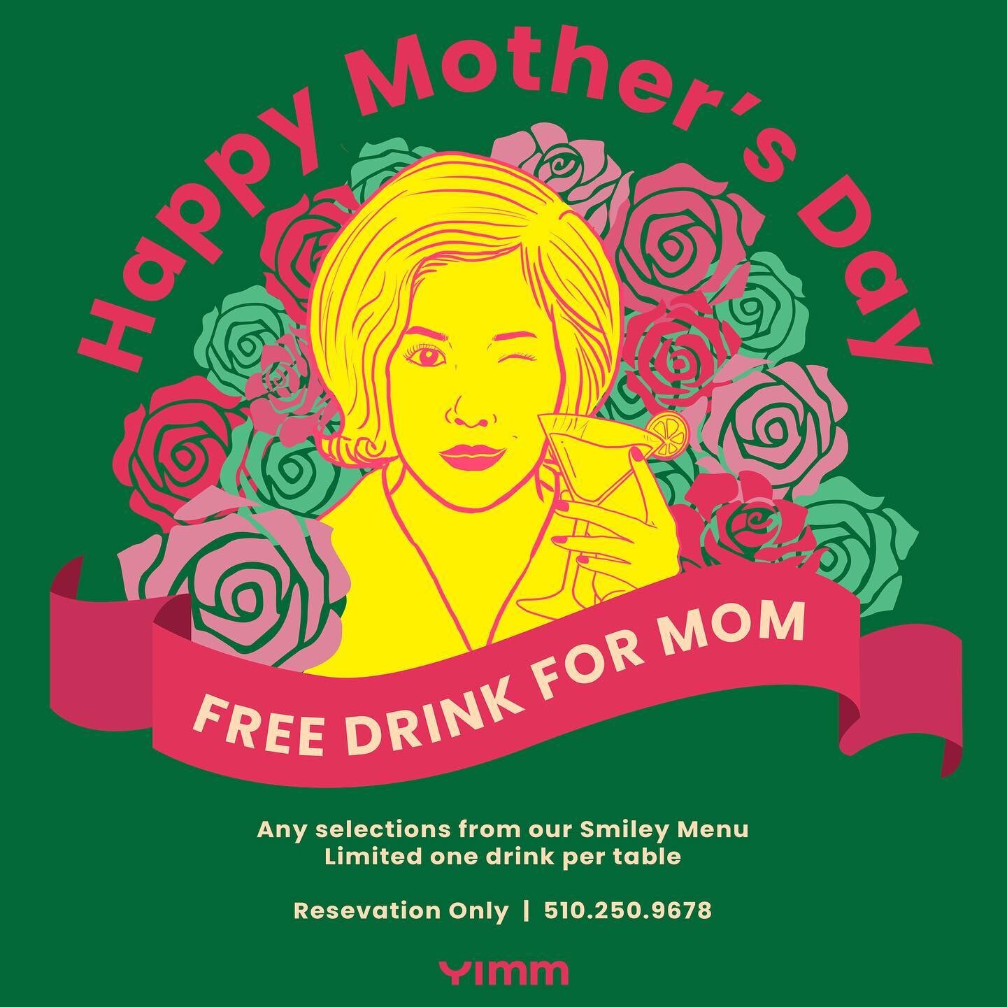 Mother&rsquo;s Day Special ❤️
Only for reservation !!
Join us this Sunday! Let&rsquo;s celebrate mother&rsquo;s day with special drinks 
☺️🍻🥃🍷
#mothersday #Yimm #YimmOakland #bayareafood #oakland