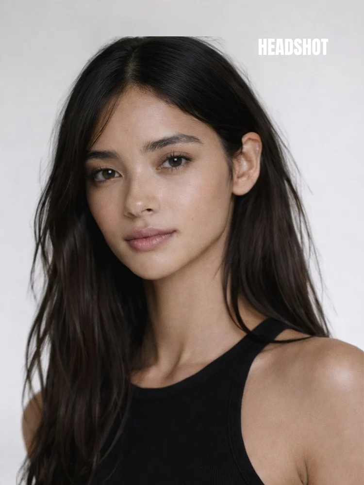 Female model facing the camera in a black sleeveless top, a portrait digital example