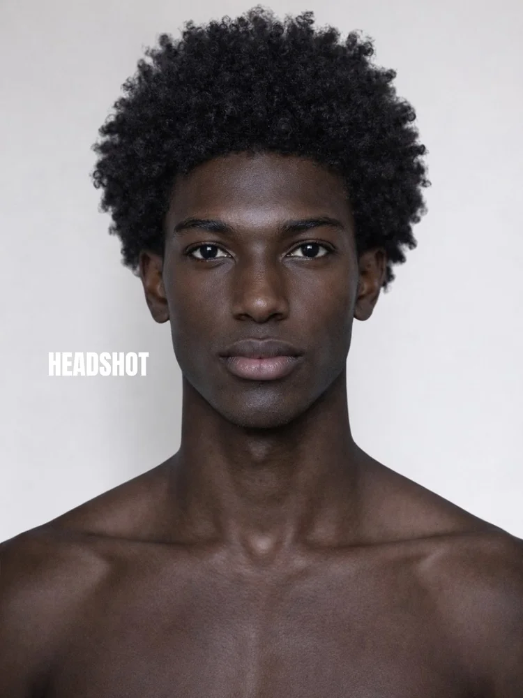 Male model facing the camera against a plain background, a portrait digital example