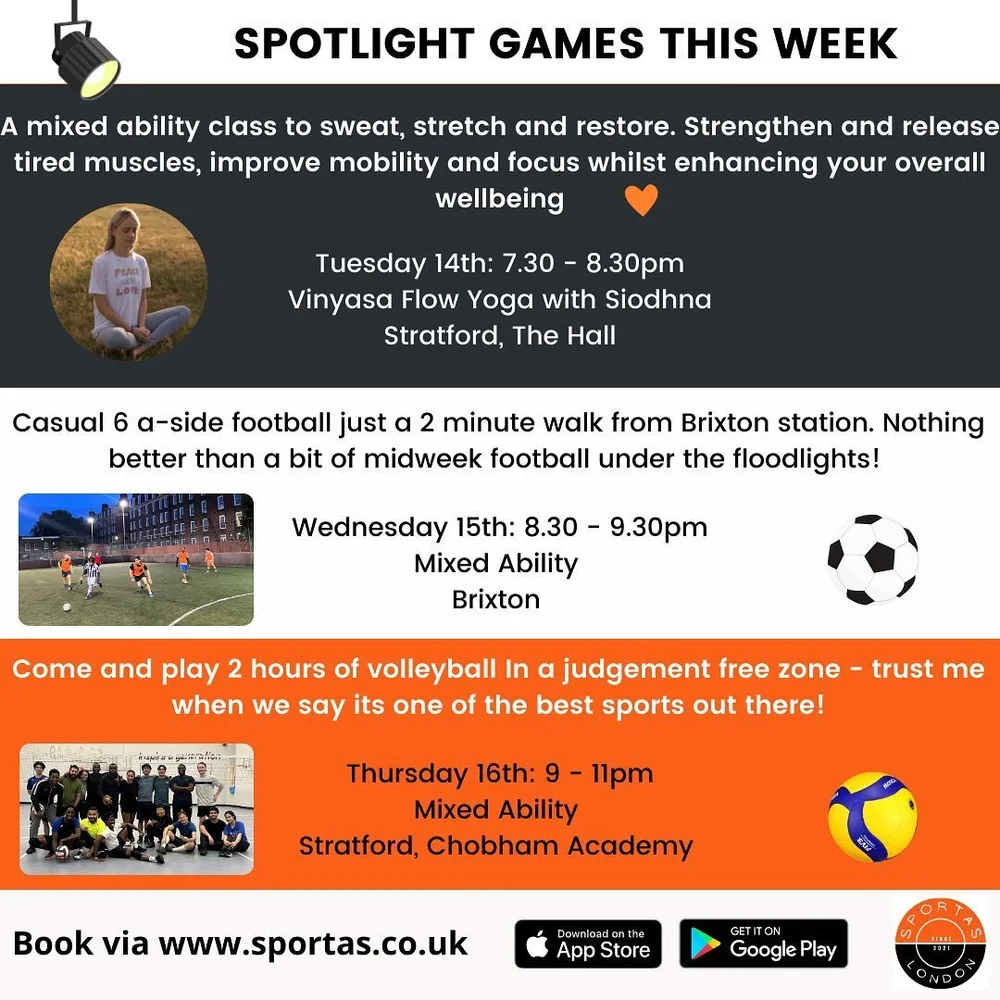 Yoga is back!🧘&zwj;♀️&amp; we have some new games for you this week 😍

#londonyoga #londonbasketball #londonfootball #londonvolleyball #londondodgeball #londonsquash #londonbadminton #londontennis #londonnetball #londonfutsal #londonsport #ldn #lon