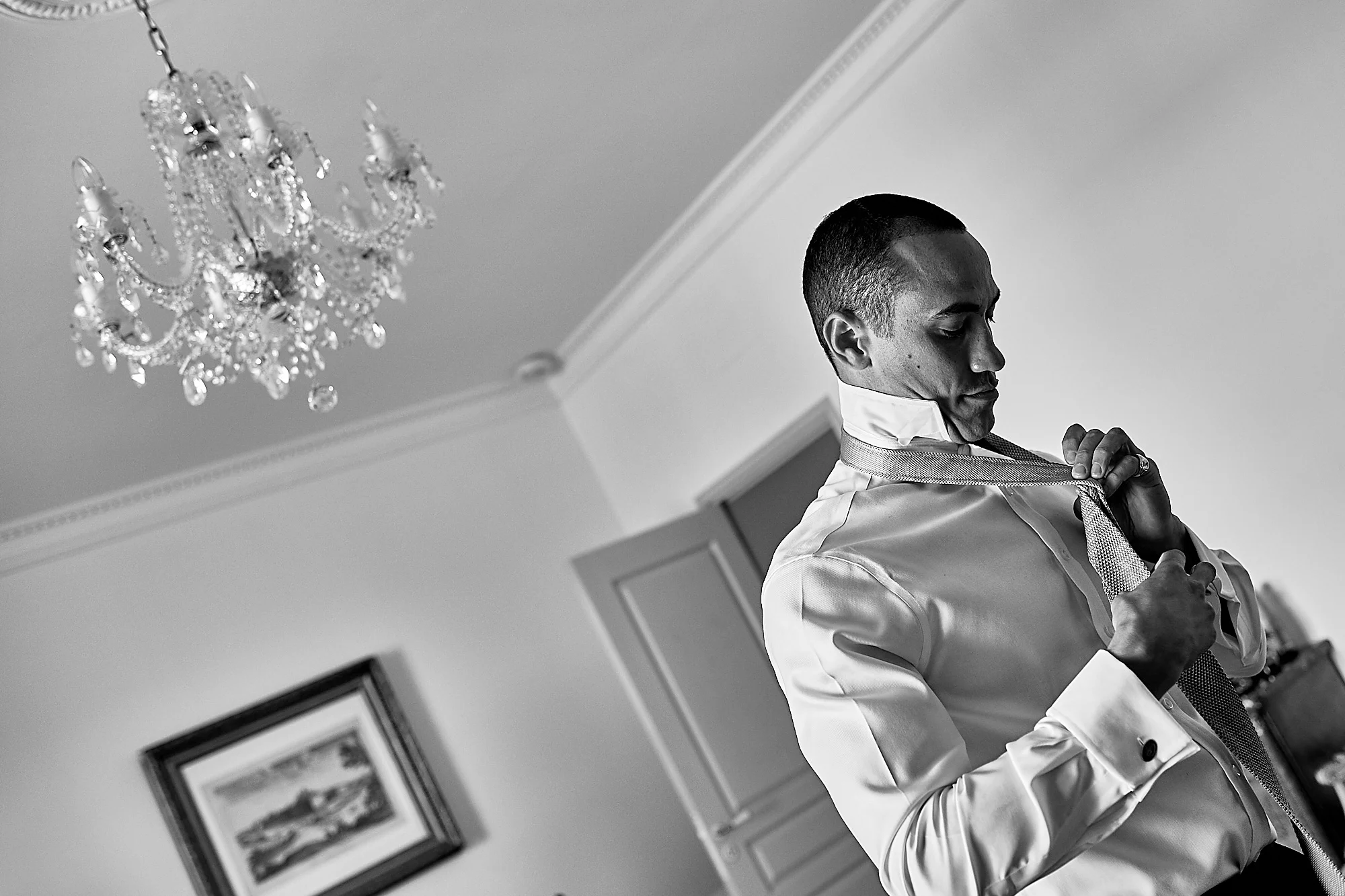 The groom getting ready - Wedding at Chateau la Durantie Dordogne, France. Wedding photographer in Clermont-Ferrand Bordeaux