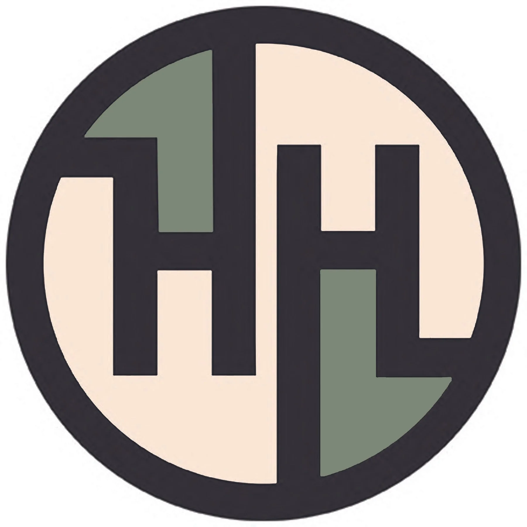 A circular logo divided into four quadrants with the letters 'H' and 'A,' and the letters 'H' and 'L,' with alternating beige and green backgrounds and a black border.