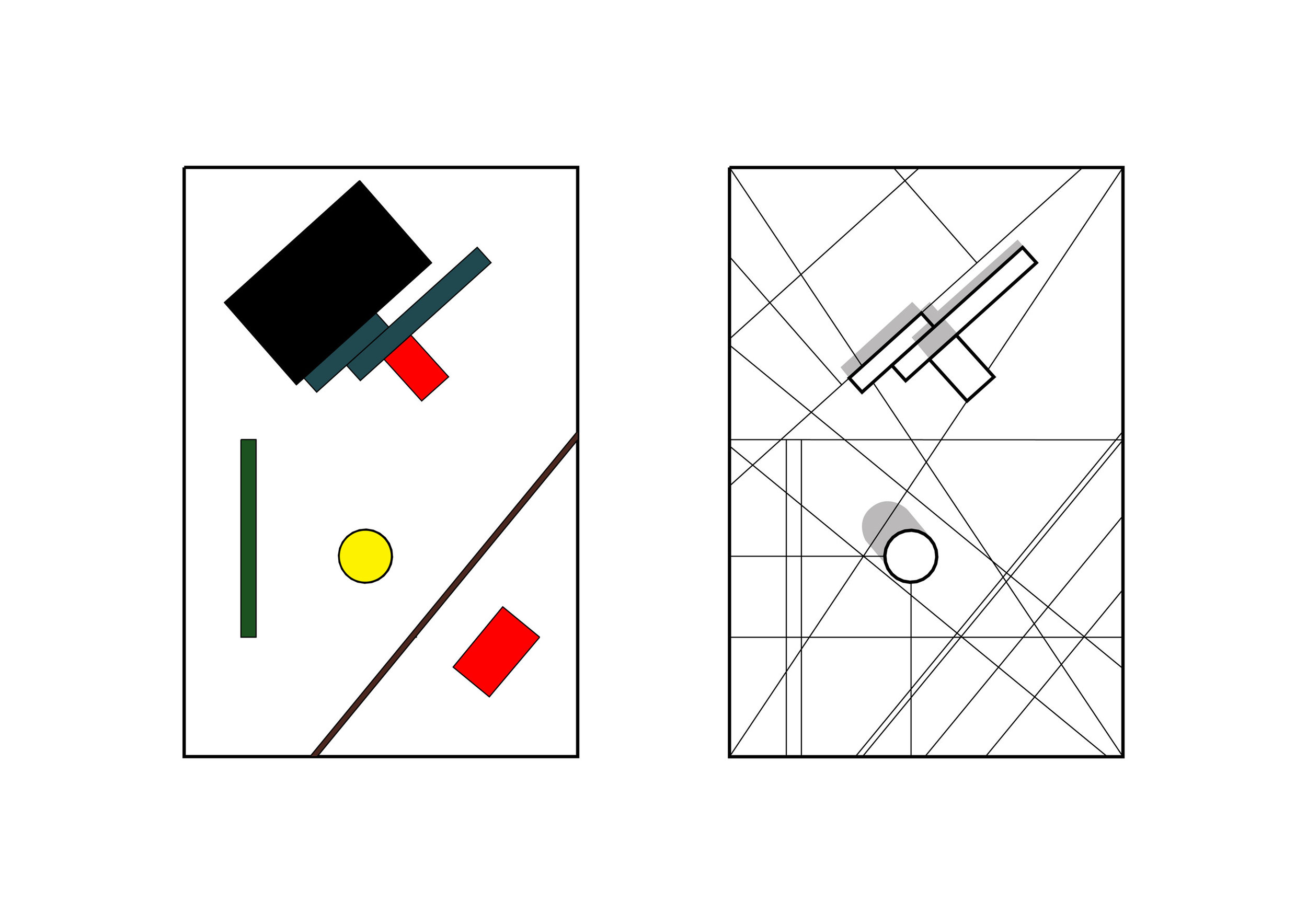 Original Malevich composition and the transposition of the drawing