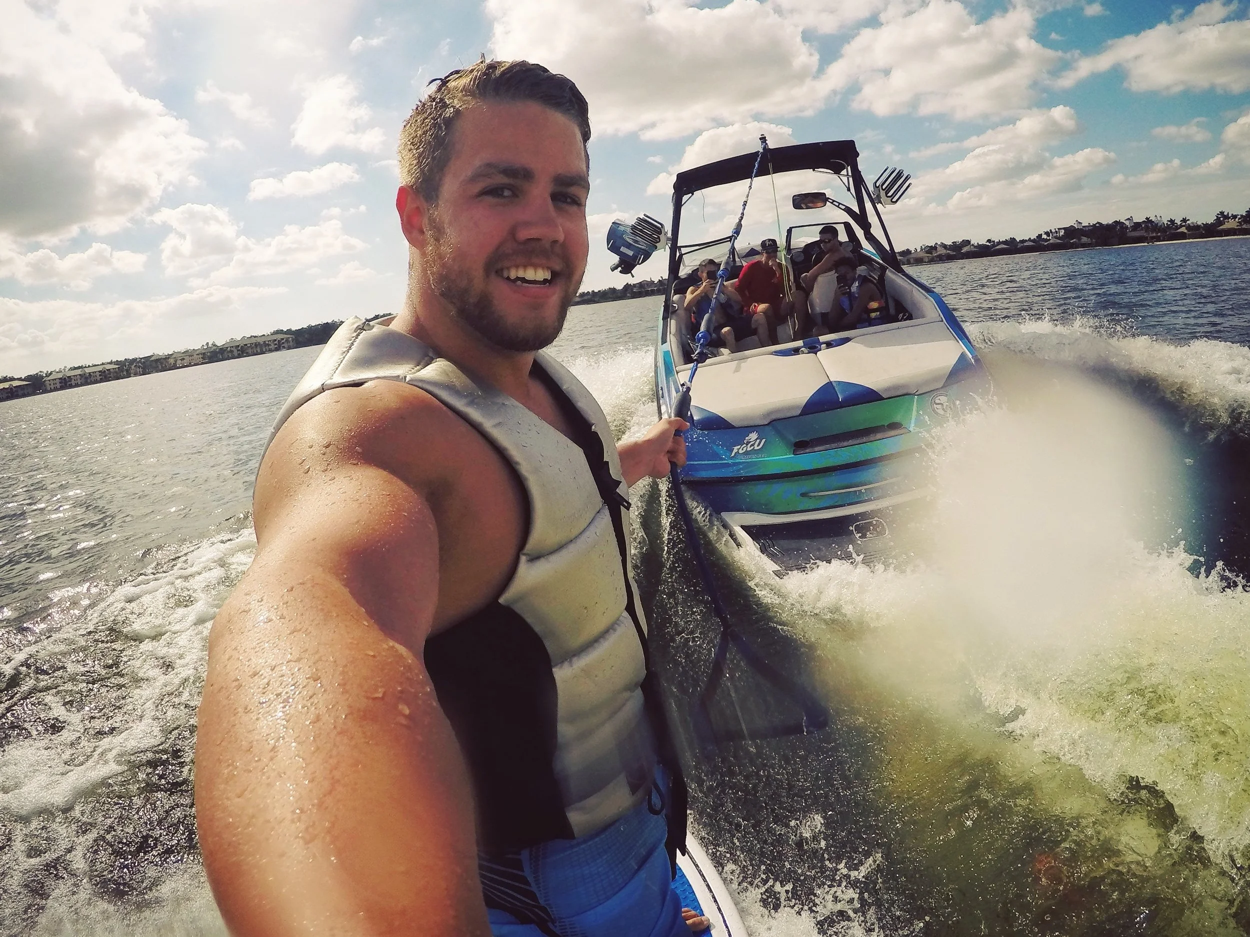   Wakesurfing in Florida on the campus lake.  