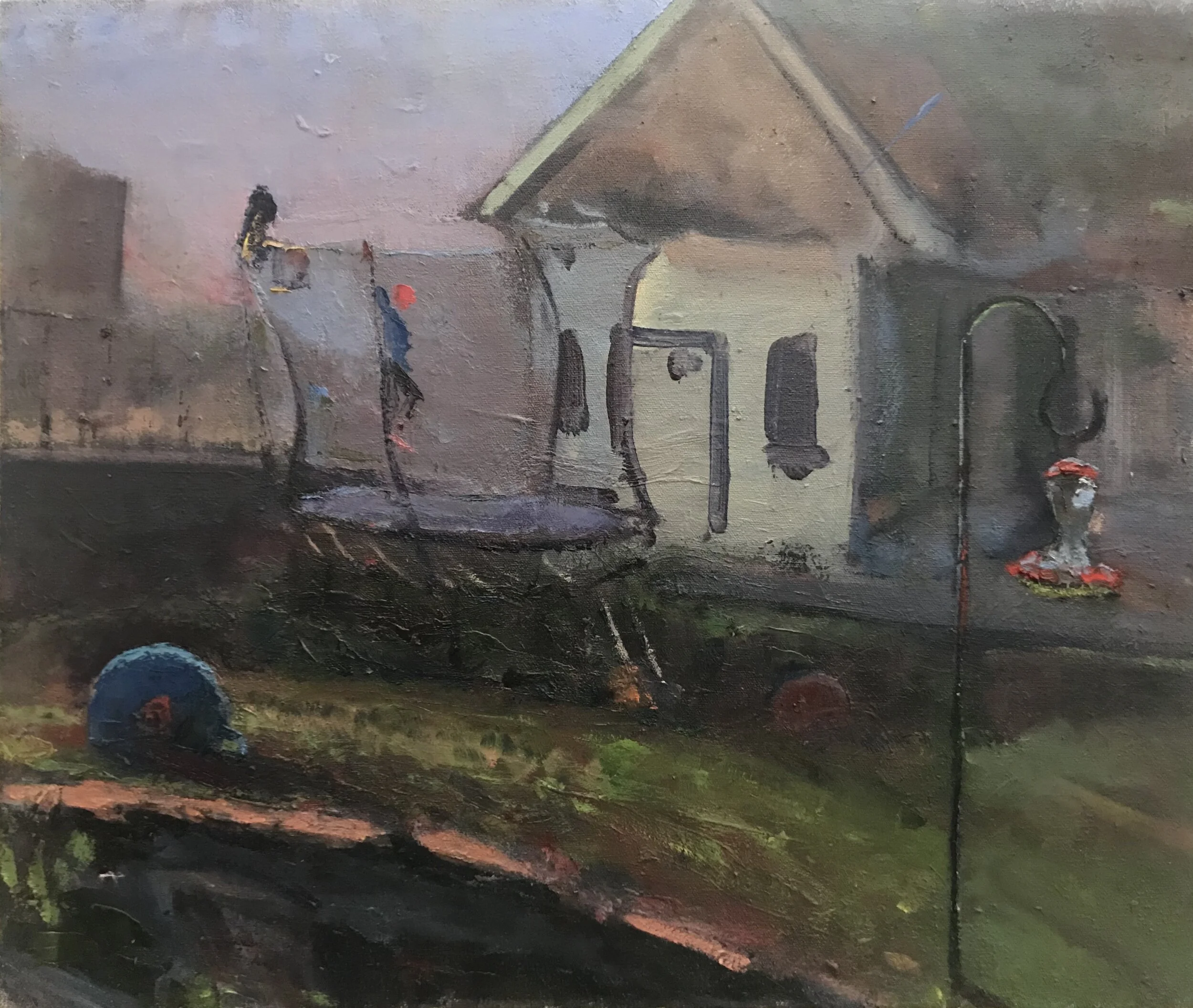 #13 “Trampoline and Bouncy Ball” Oil on Canvas 30”x25” 2020.jpg