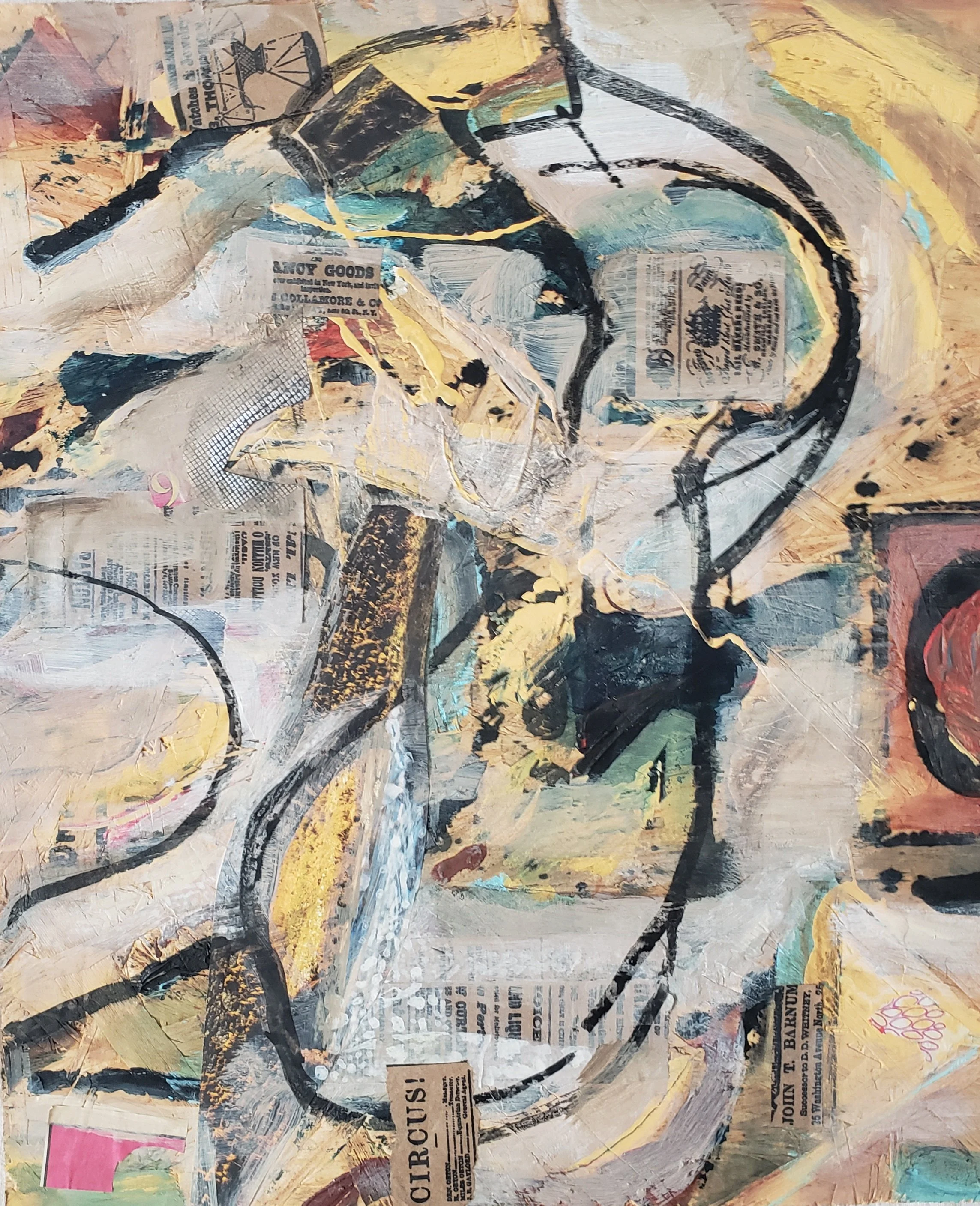  Circus!, 2025  Mixed media on wood, 17 x 14 inches   