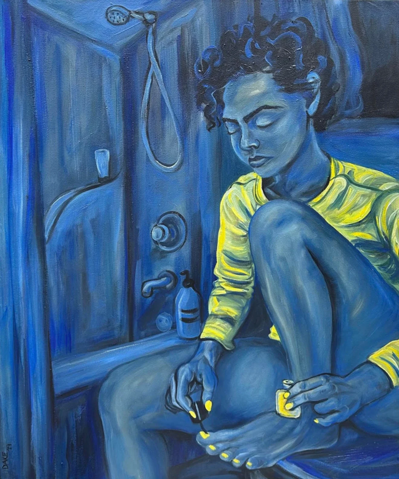 Janet Dake, Painting over Shades of Blue