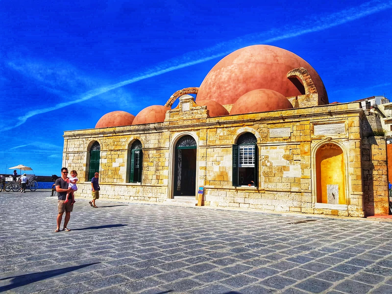 Outside the Turkish Mosque on the Harbour.