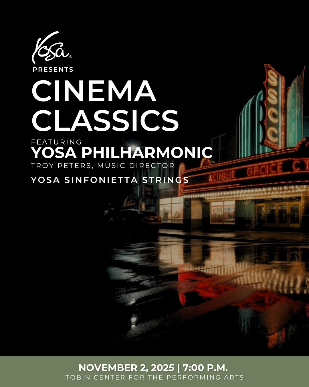 🎬✨ Cinema Classics brings the silver screen to life&mdash;no ticket to Hollywood required.⁠
⁠
Join YOSA Philharmonic for a sweeping, cinematic journey that reveals the magic of orchestral music in film. From the haunting drama of Night on Bald Mount