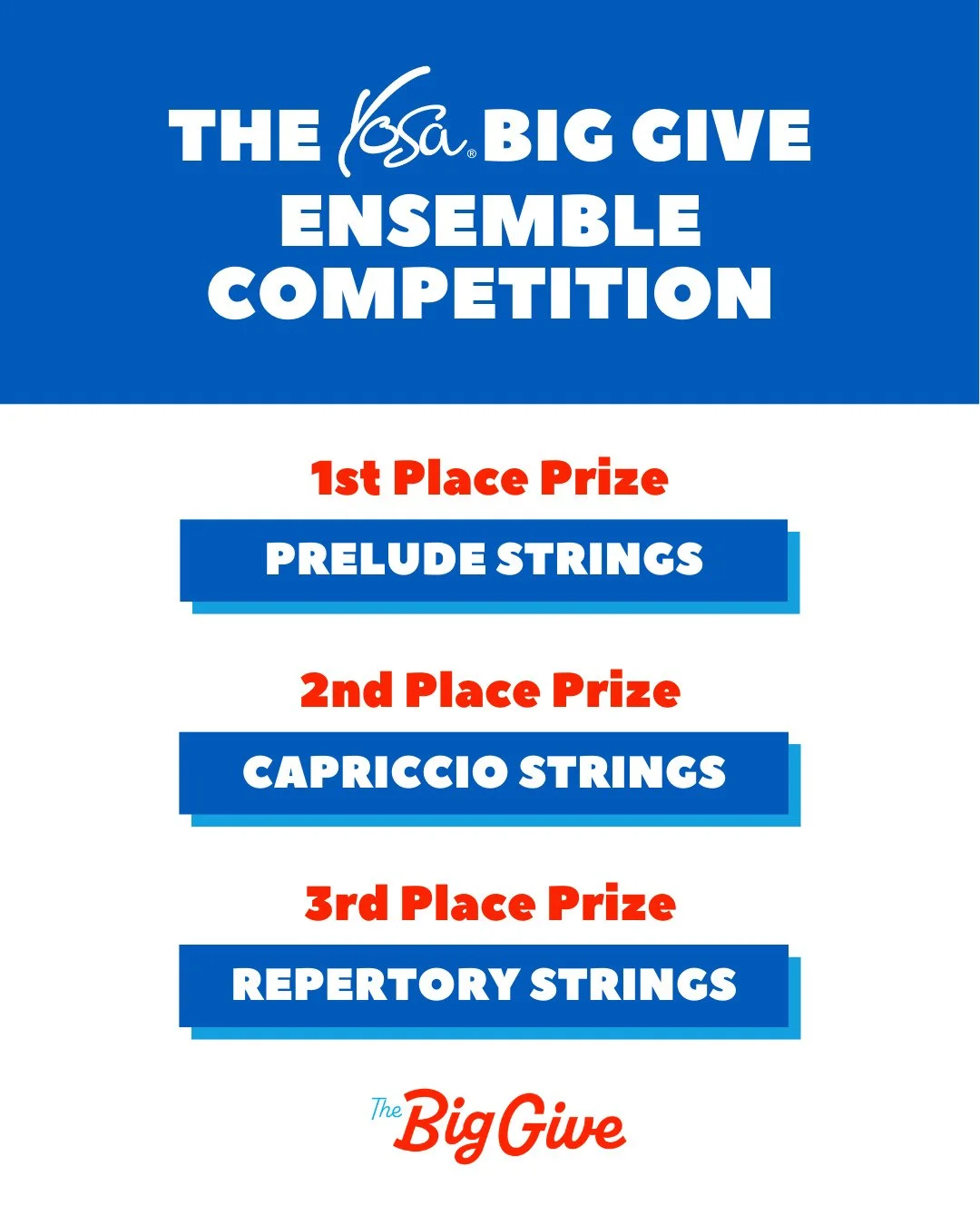 🎉👏 Huge congratulations to our Big Give Ensemble Competition winners! 👏🎉⁠
⁠
🥇 Prelude Strings &mdash; 1st Place with an amazing 18% participation!⁠
🥈 Capriccio Strings &mdash; 2nd Place with 7% participation!⁠
🥉 Repertory Strings &mdash; 3rd P