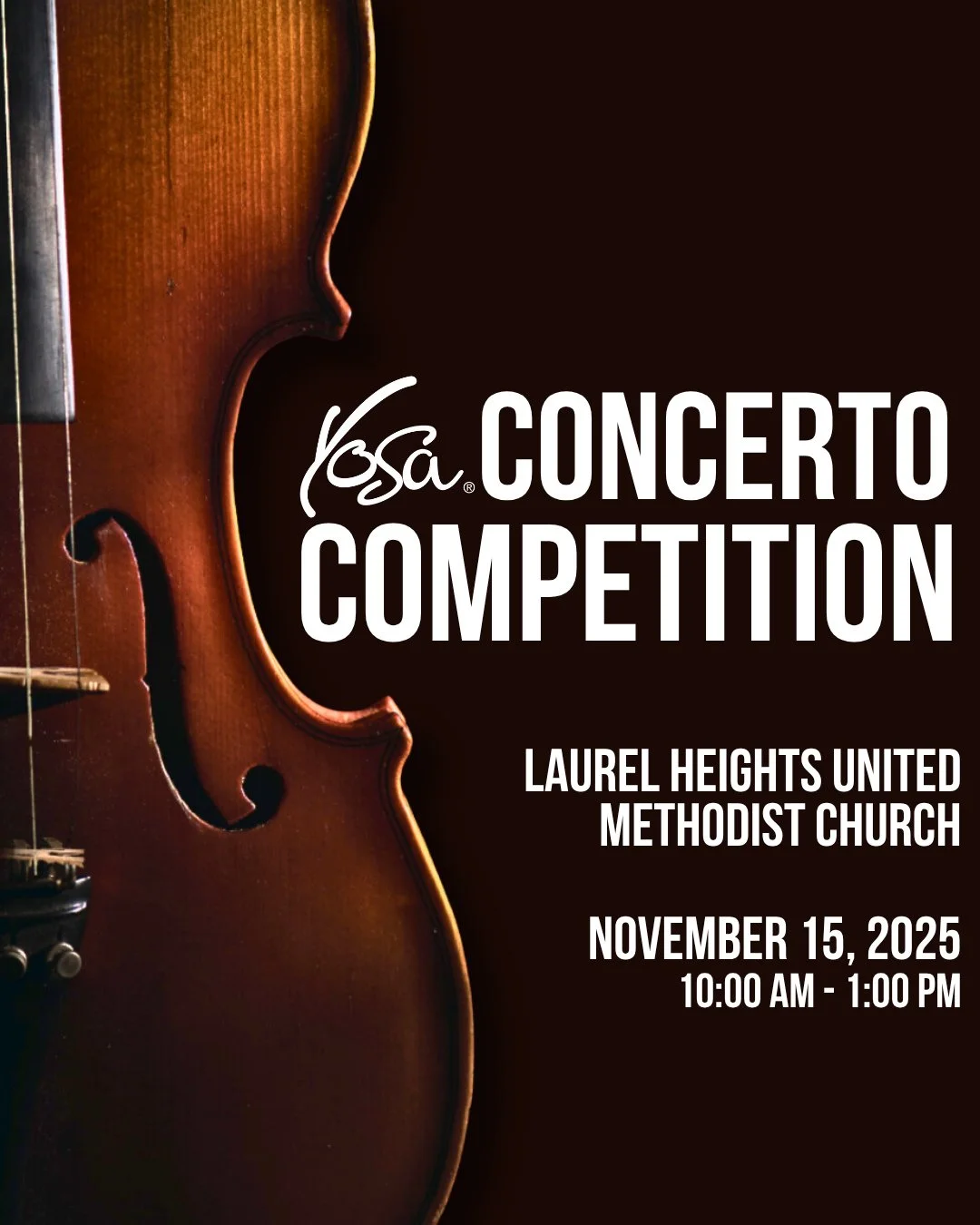 Join us Saturday, November 15, 2025, from 10 a.m. to 1 p.m. at Laurel Heights United Methodist Church for an inspiring morning of music!⁠
⁠
This event is free and open to the public, come support YOSA&rsquo;s talented young musicians as they perform 