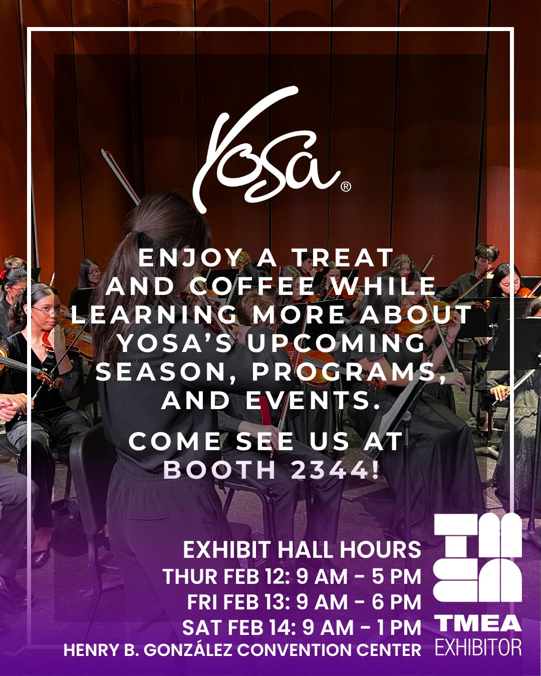 ☕🎶 YOSA is at TMEA!⁠
⁠
Find us at Booth 2344&mdash;we&rsquo;ve got coffee, treats, and lots to share about everything YOSA has coming up. Stop by, grab a snack, and chat with us about all YOSA has to offer. ⁠
⁠
We can&rsquo;t wait to see you there! 
