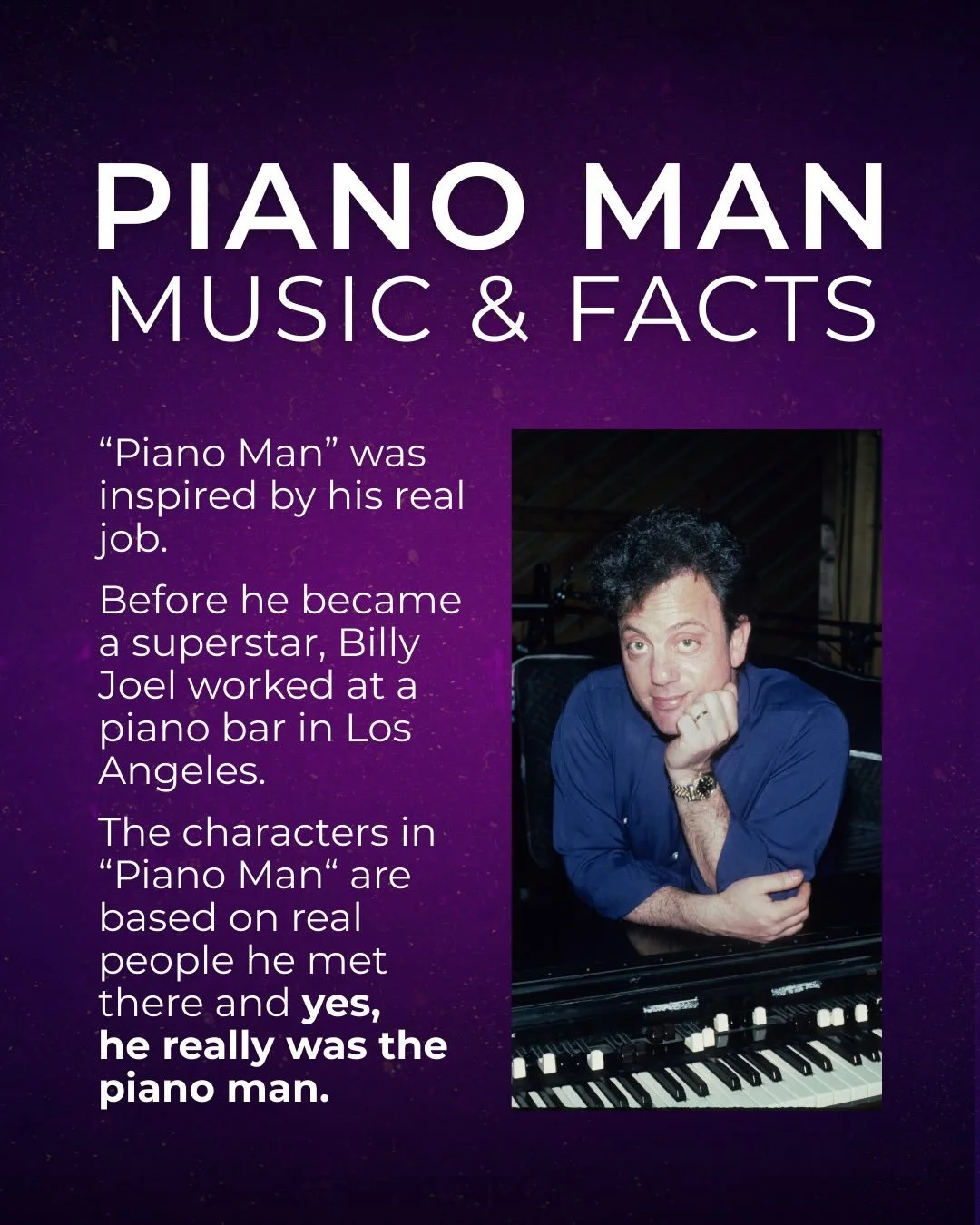 The music of Billy Joel has captivated audiences for decades, with his iconic melodies, unforgettable stories, and songs that have become classics worldwide. 🎹✨⁠
⁠
Take a look at a few fun facts about the legendary artist behind the music&hellip; th