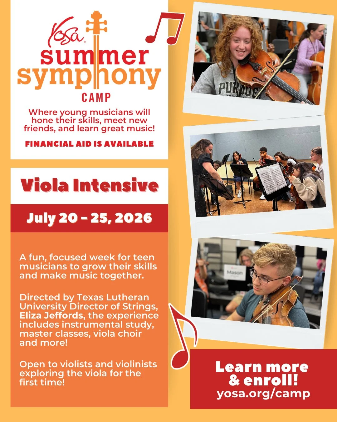 Violas, this one&rsquo;s for you. 🎻💛⁠
⁠
The Viola Intensive at YOSA Summer Symphony Camp is a week of music-making, master classes, viola choir, and plenty of fun&mdash;led by Eliza Jeffords, Director of Strings at Texas Lutheran University.⁠
⁠
Vio