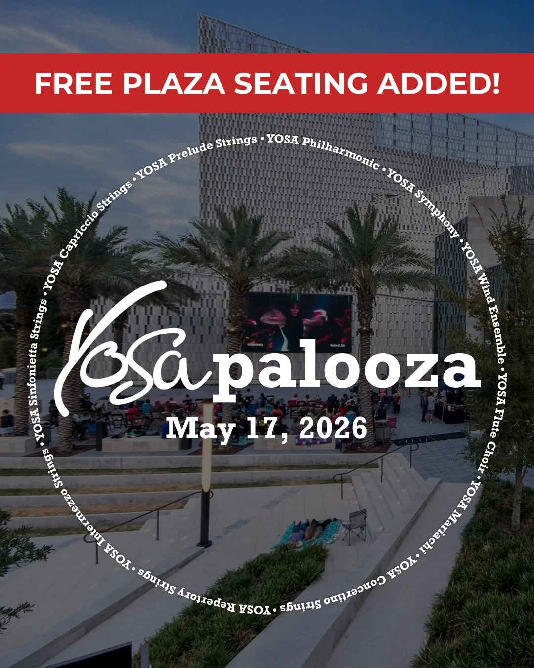 YOSApalooza is officially SOLD OUT 🎉🎶⁠
⁠
If you missed out on your tickets, DON&rsquo;T WORRY! ⁠
⁠
You can still join us for a FREE live simulcast at the Will Naylor Smith Plaza and experience the energy of the evening under the stars. ✨⁠
⁠
Bring y