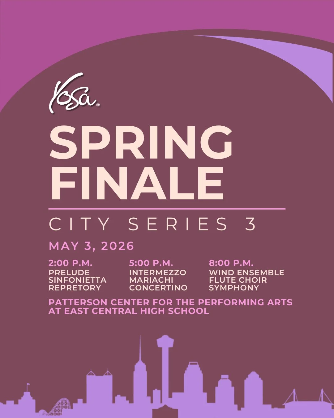 YOSA&rsquo;s Spring Finale is almost here! 🌸🎶⁠
⁠
Join us on this Sunday, May 3, for City Series 3, a full day of music celebrating the close of another incredible YOSA season. From strings to winds to mariachi, our young musicians are ready to fill