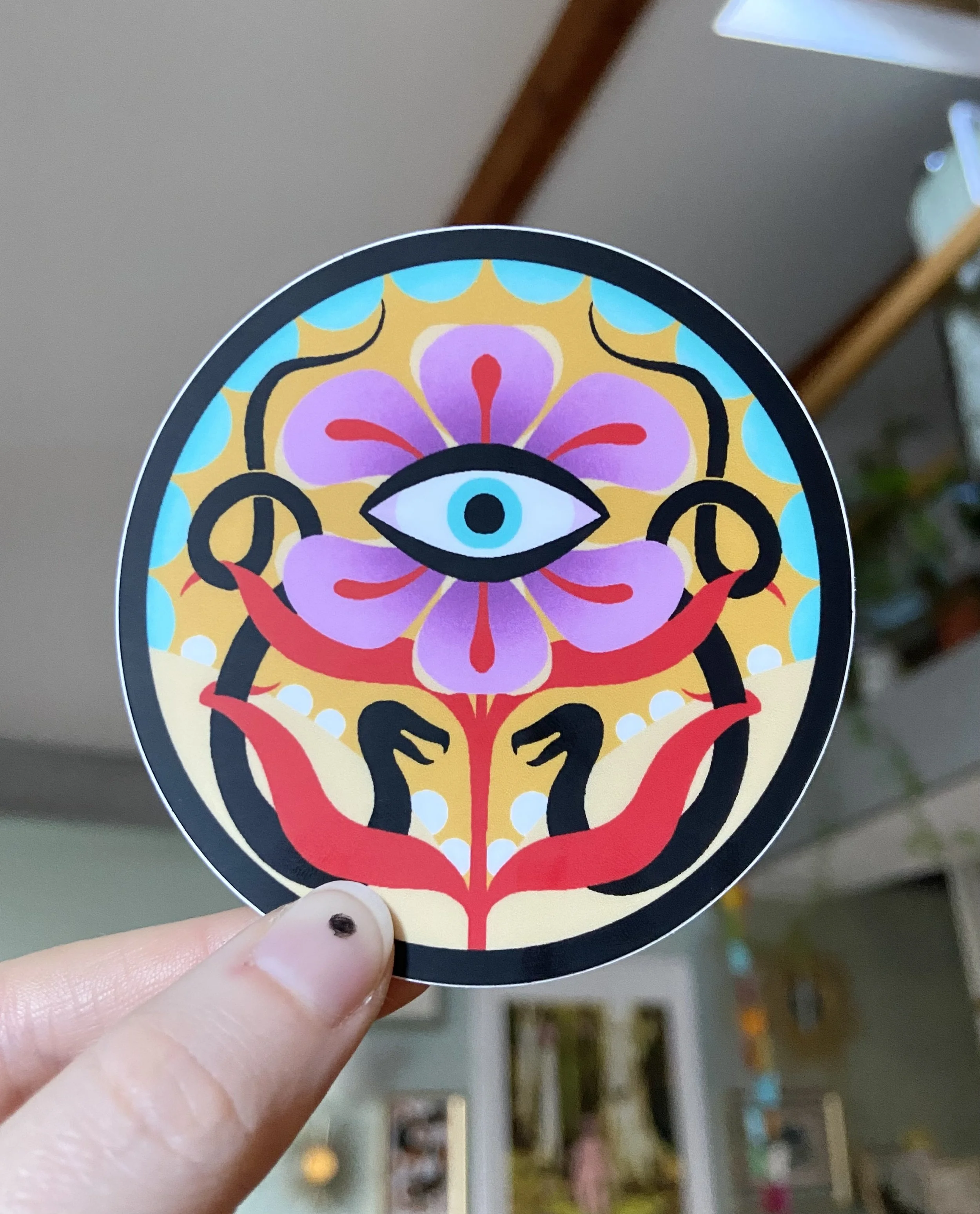 Sticker vinyle : Fleur et serpents