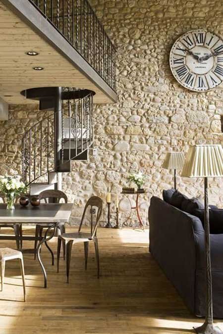 stone wall living room
