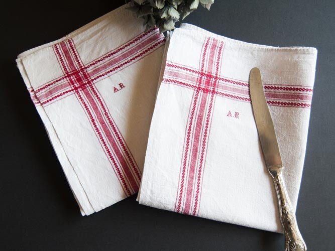 Set of 5 antique French towels