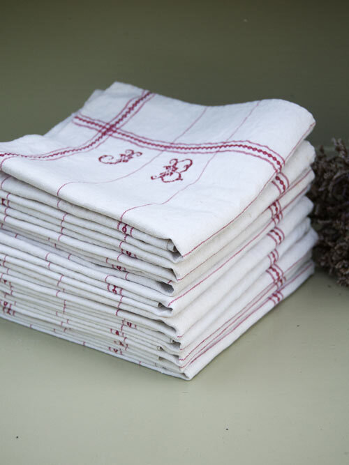 Antique French towels hand embroidered set of 9