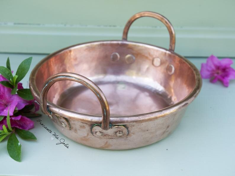French antique copper jam pan