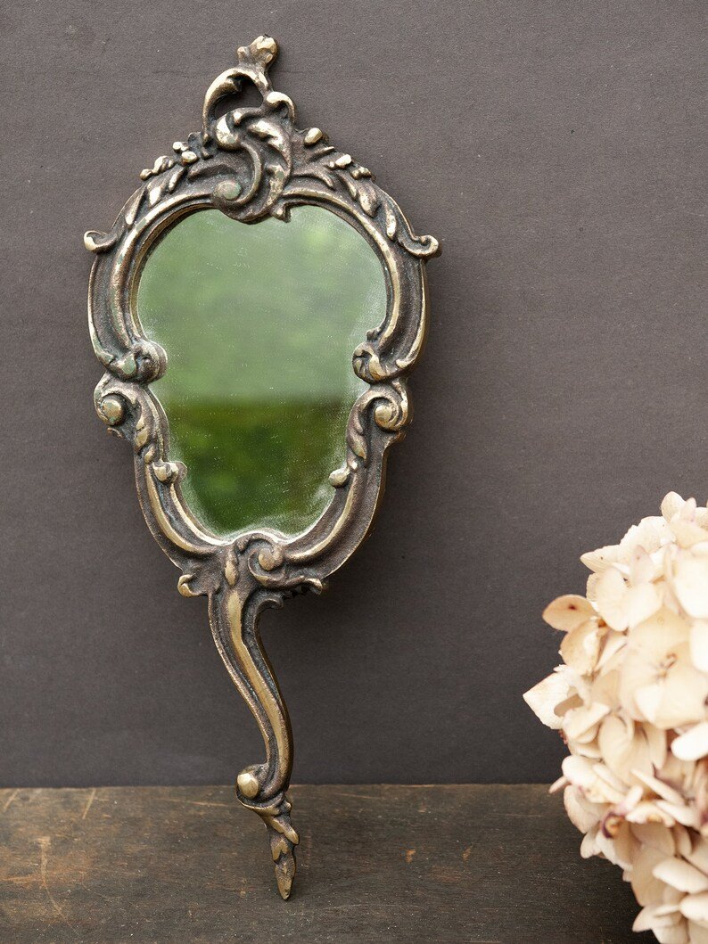 Antique French hand held mirror